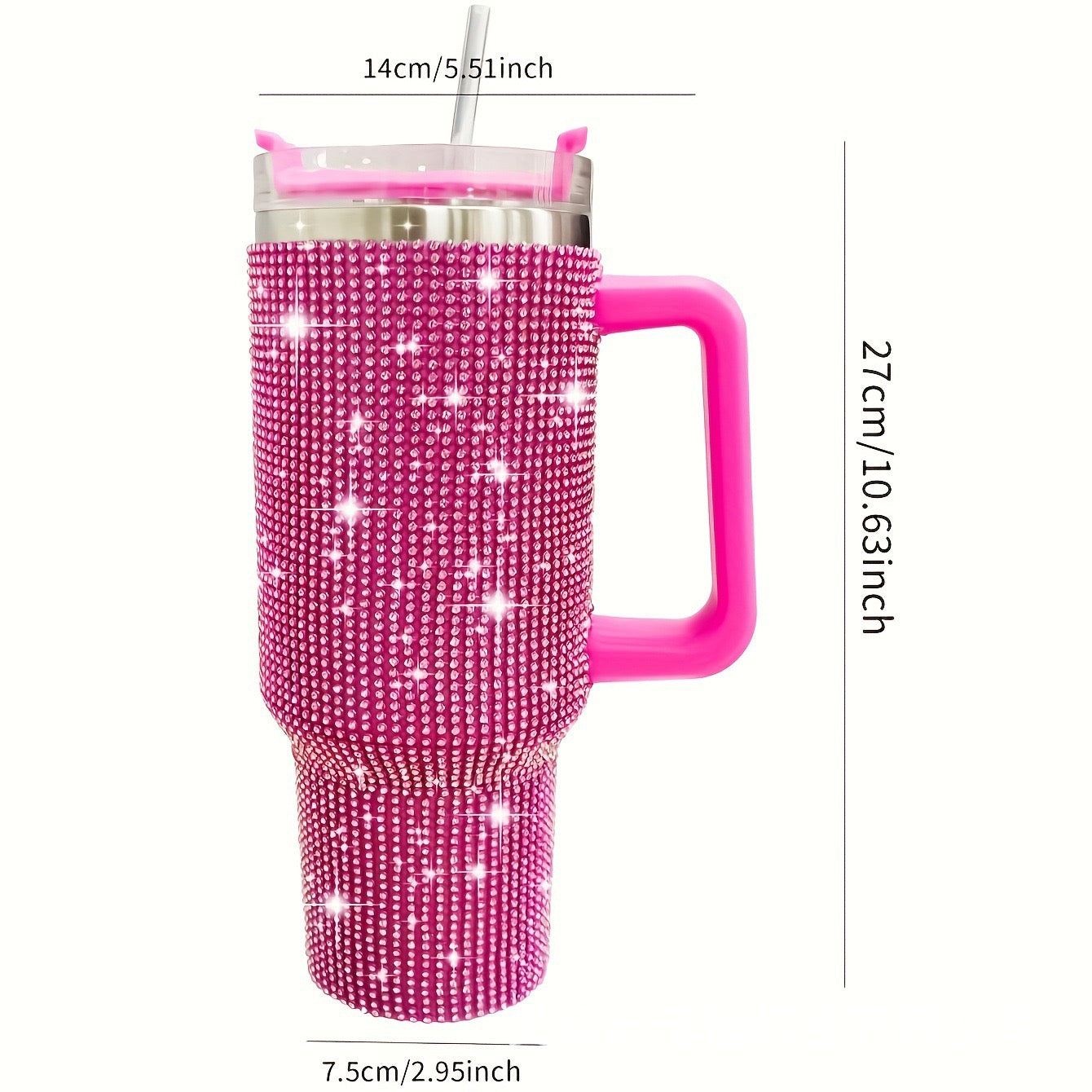 BlushGlow Pink Rhinestone Tumbler with Handle