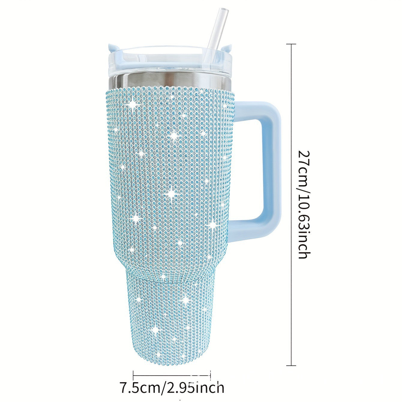 SkyShine Light Blue Rhinestone Tumbler with Handle