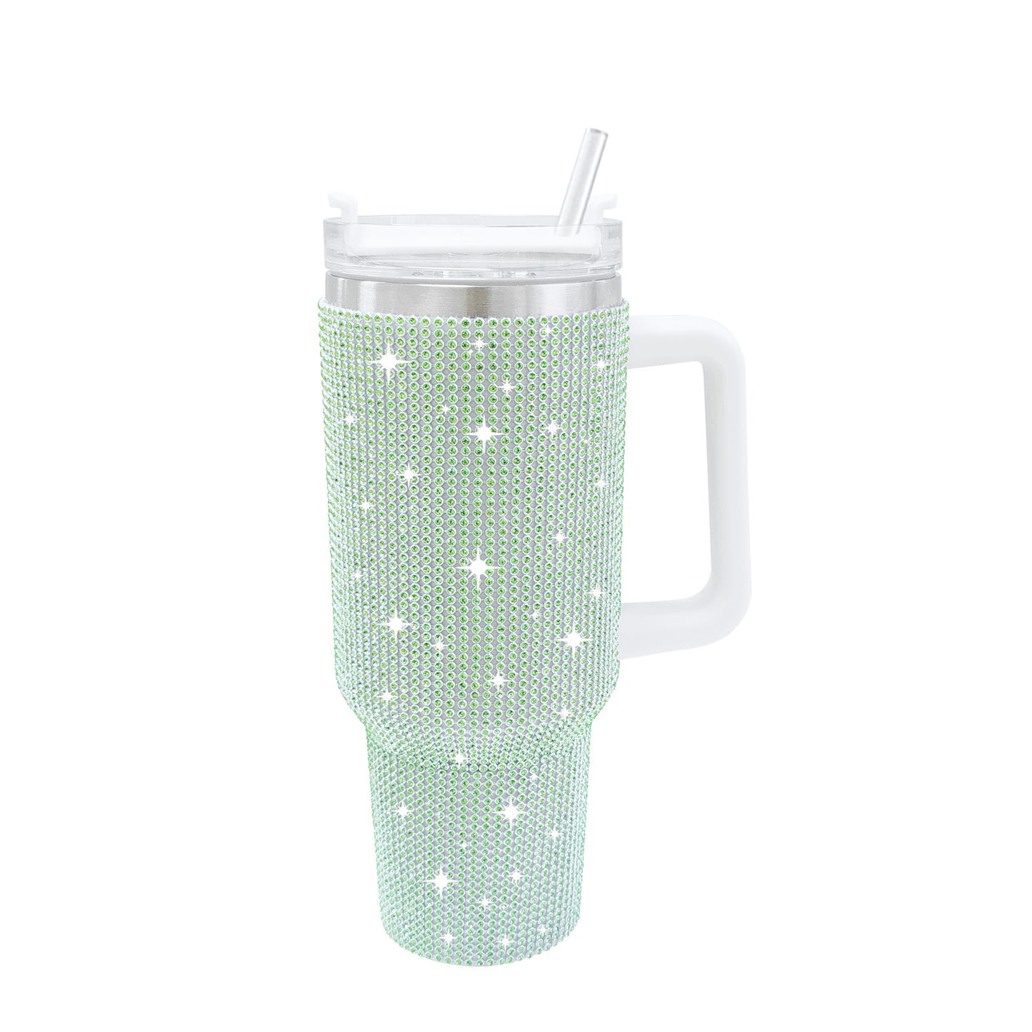 EmeraldSpark Green Rhinestone Tumbler with Handle
