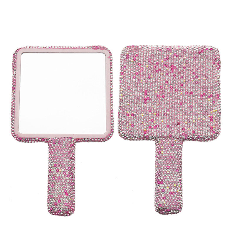 Handheld Diamond-Encrusted Face Mirror